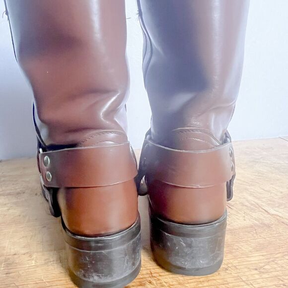Distressed Square Toe Harness Boots Women's Size 11 Brown Faux Leather Moto Boho - Picture 13 of 13